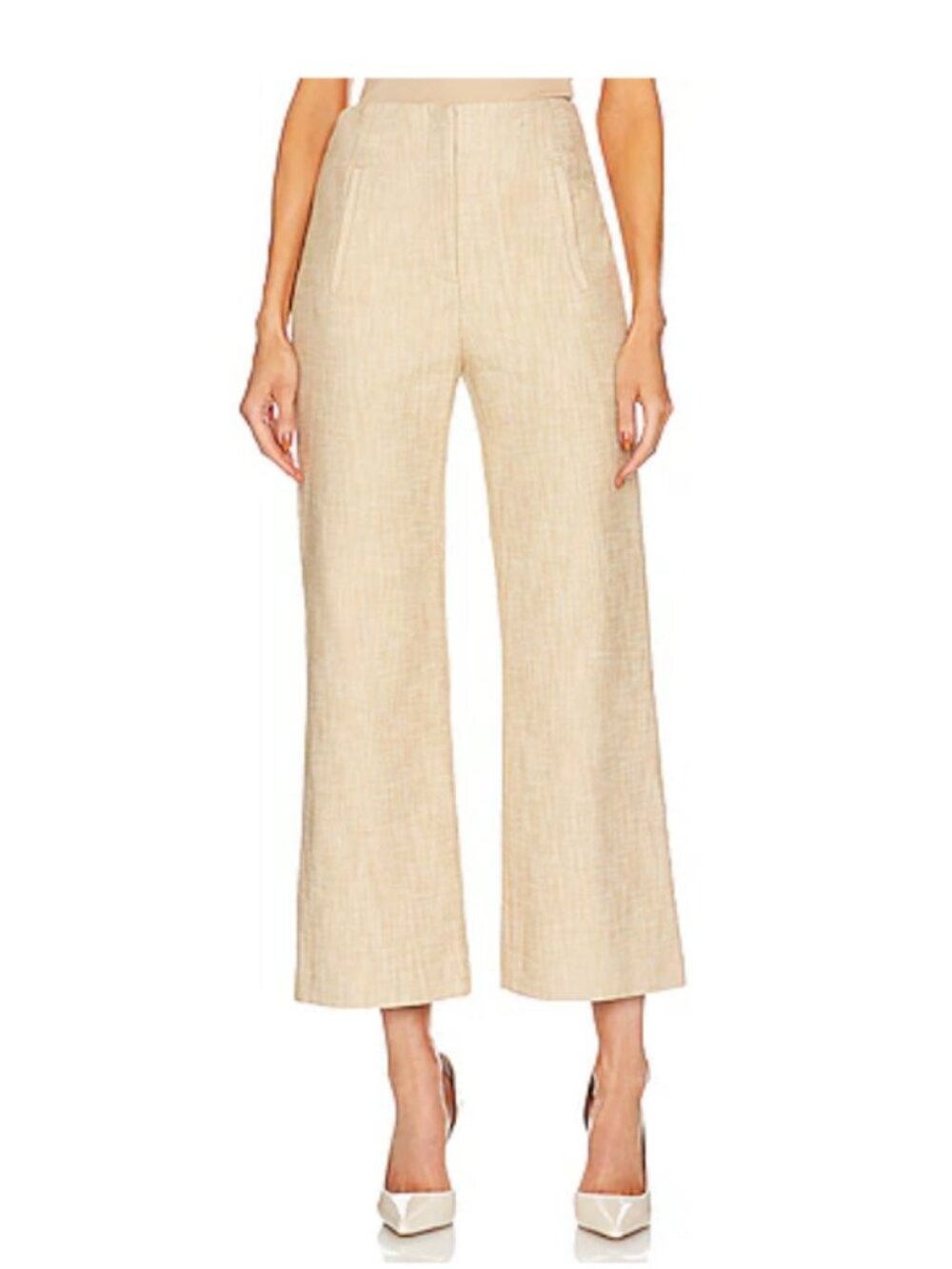Veronica Beard Dova Wide-Leg Tweed Pants Camel Cream Size 16